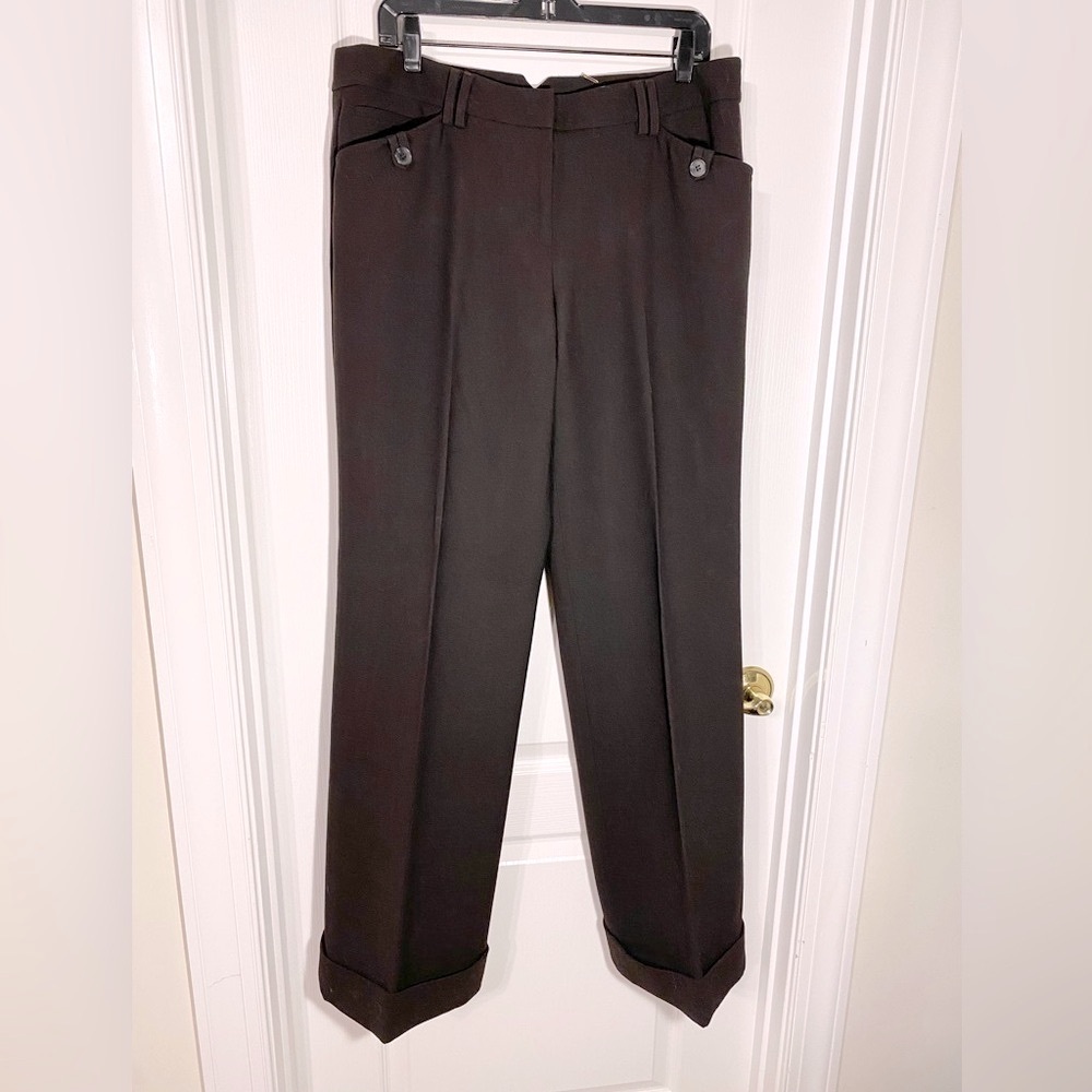 NWT Etcetera Wool Blend Wide Leg Cuffed Trousers Mahogany Brown Size 14